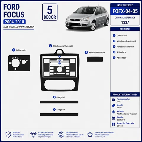 Ford Focus 2004-2010 3D kit décoration intérieure tableau de bord 5 pièces