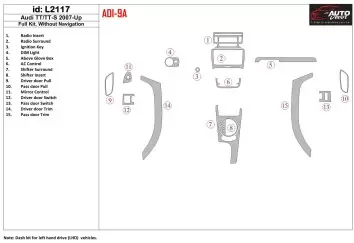 Audi TT 2007-2014 Ensemble Complet, Sans NAVI BD Kit la décoration du tableau de bord - 2 - habillage decor de tableau de bord