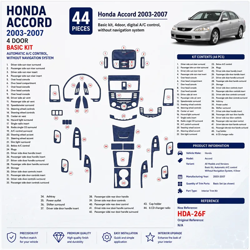 Honda Accord 2003-2007 kit de base, automatique A/C control, No Navi, 4 portes kit décoration intérieure tableau de bord