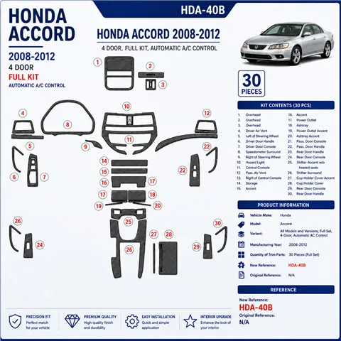Honda Accord 2008-2012 kit complet, 4 portes, automatique AC Control kit décoration intérieure tableau de bord