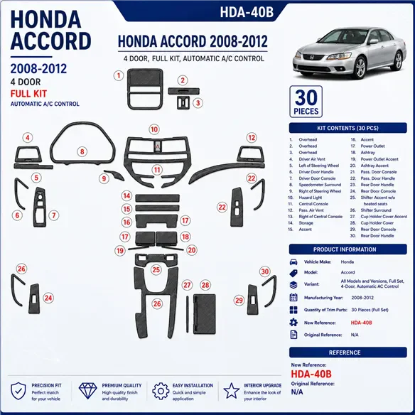 Honda Accord 2008-2012 kit complet, 4 portes, automatique AC Control kit décoration intérieure tableau de bord