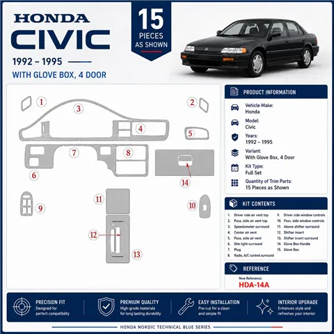 Honda Civic 1992-1995 2 portes, avec boîte à gants kit décoration intérieure tableau de bord