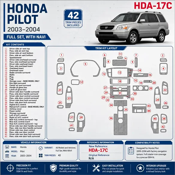 Honda Pilot 2003-2004 kit complet, avec navigation, 42 pièces kit décoration intérieure tableau de bord