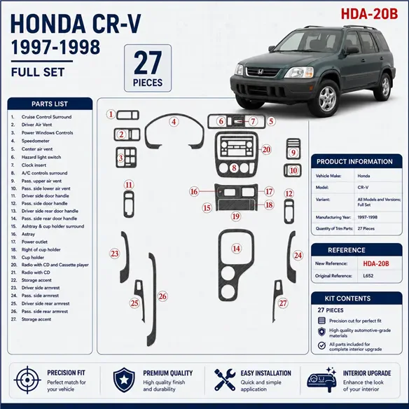 Honda CR-V 1997-1998 kit complet, 27 Pieces, kit décoration intérieure tableau de bord
