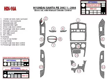 Hyundai Santa Fe 2002-2004 Paquet de base, Avec boîte manuellebox Climate Control, 15 Parts set BD Kit la décoration du tableau 