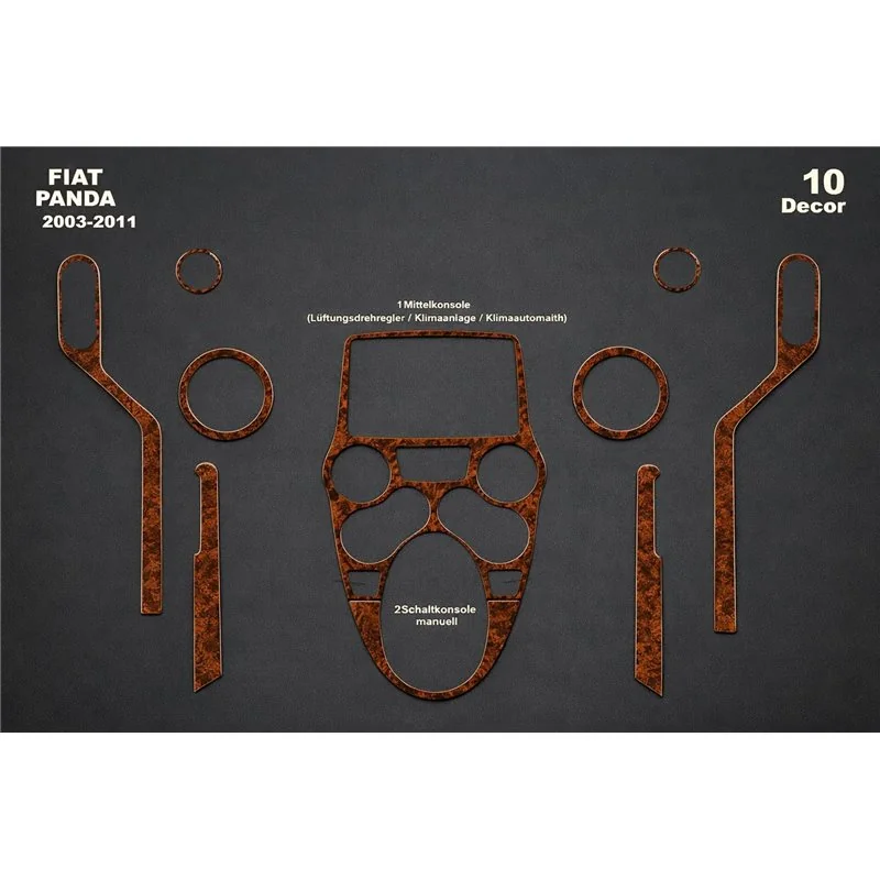 Fiat Panda 2003-2011 kit décor tableau de bord 3D, 10 pièces