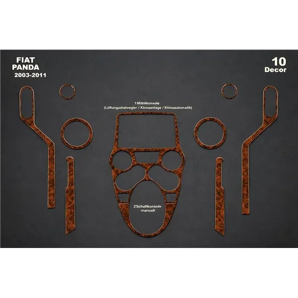 Fiat Panda 2003-2011 kit décor tableau de bord 3D, 10 pièces