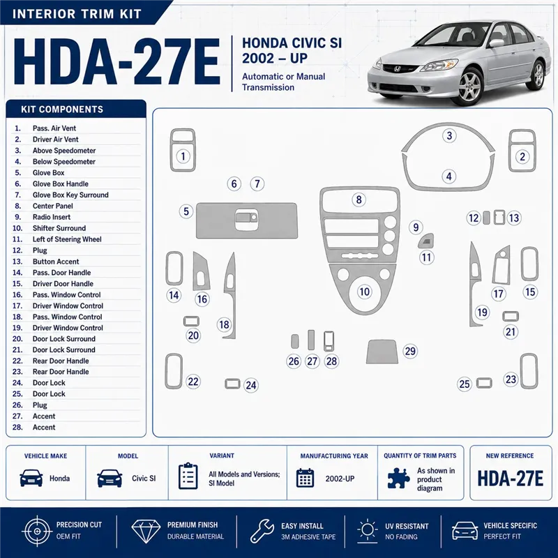 Honda Civic SI 2002 - à aujourd’hui SI Model kit décoration intérieure tableau de bord