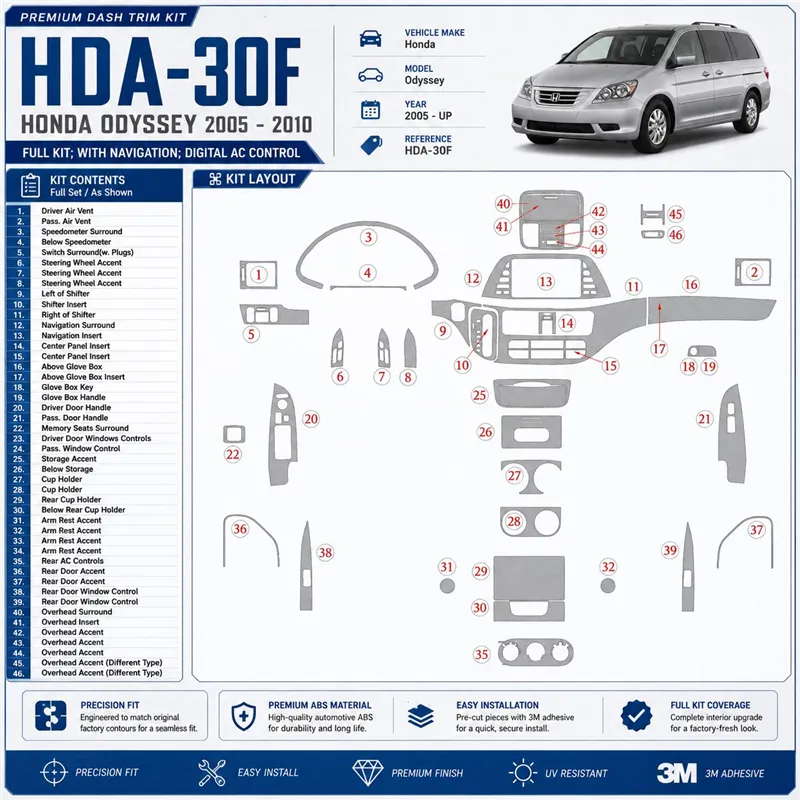 Honda Odyssey 2005 - à aujourd’hui kit complet, avec navigation system, automatique AC Control kit décoration intérieure tableau