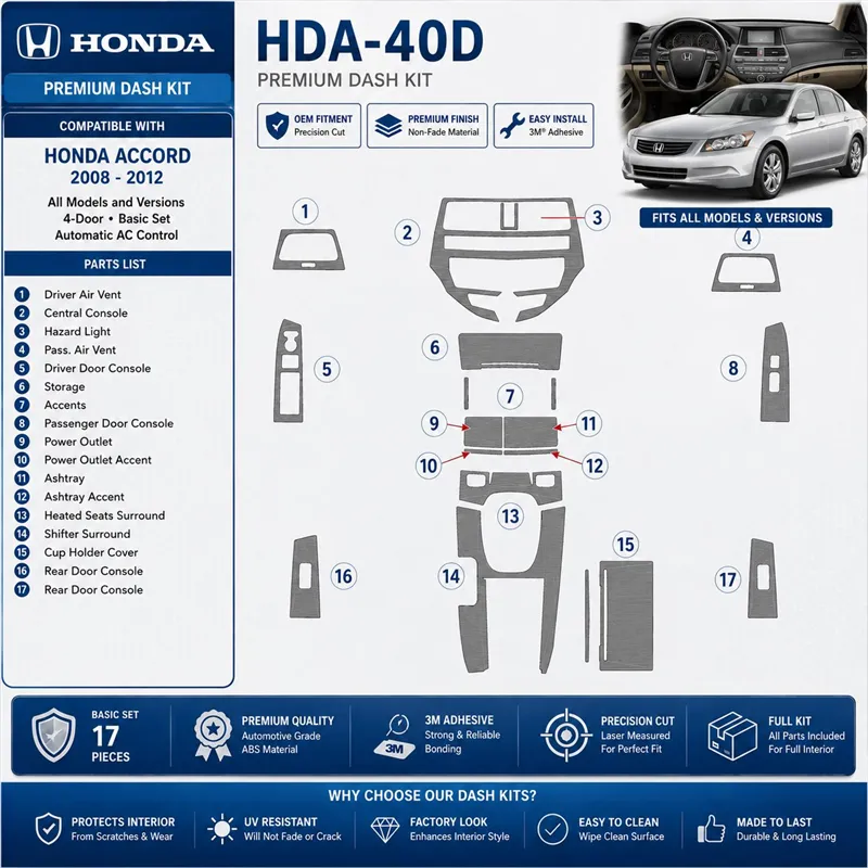 Honda Accord 2008-2012 4 portes, kit de base, automatique AC Control kit décoration intérieure tableau de bord