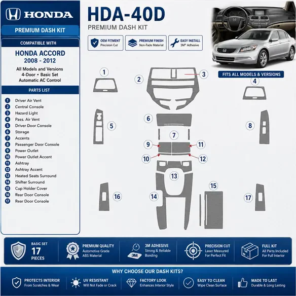 Honda Accord 2008-2012 4 portes, kit de base, automatique AC Control kit décoration intérieure tableau de bord
