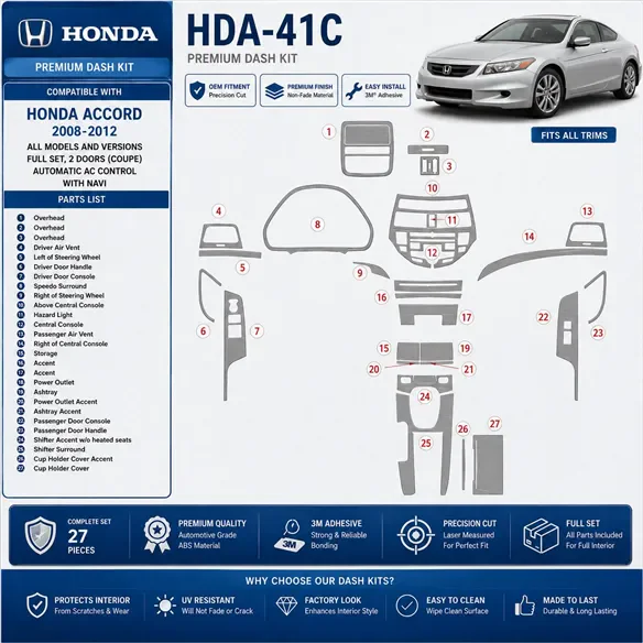 Honda Accord 2008-2012 kit complet, 2 portes (Coupe), automatique AC Control, avec Navi kit décoration intérieure tableau de bor