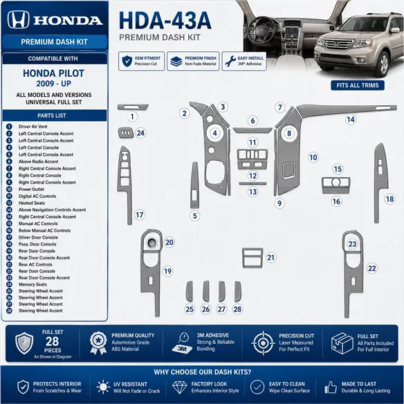 Honda Pilot 2009 - à aujourd’hui universel kit complet kit décoration intérieure tableau de bord