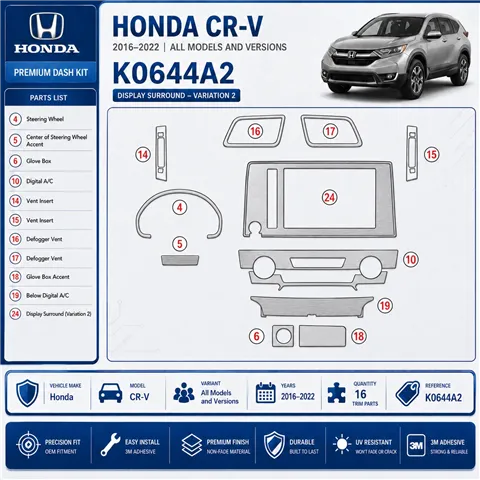 Honda CR-V 2016-2022 kit décoration intérieure tableau de bord 16 pièces