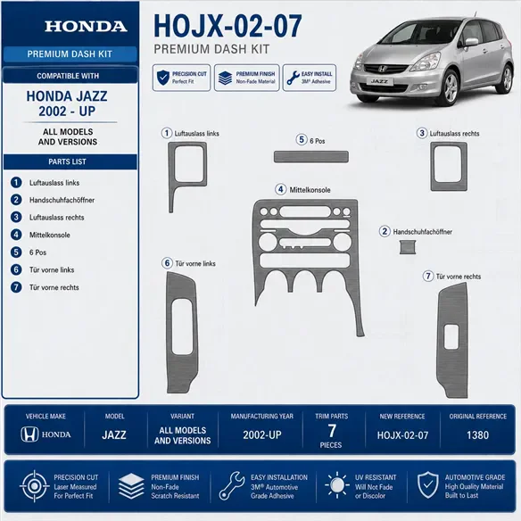 Honda Jazz 2002 - à aujourd’hui 3D kit décoration intérieure tableau de bord 7 pièces