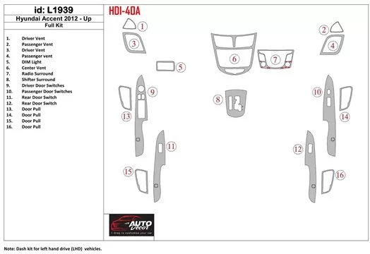 Hyundai Solaris 2012-UP Ensemble Complet BD Kit la décoration du tableau de bord - 1 - habillage decor de tableau de bord