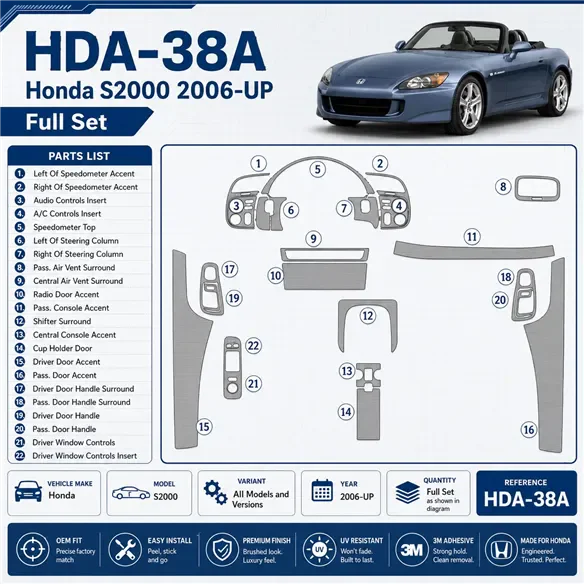 Honda S2000 2006 - à aujourd’hui kit complet kit décoration intérieure tableau de bord