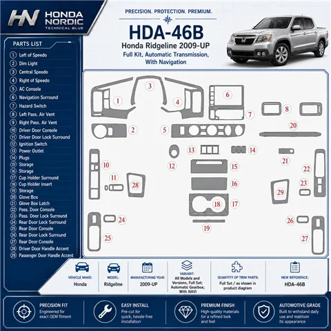 Honda Ridgeline 2009 - à aujourd’hui kit complet, boîte automatique, avec navigation kit décoration intérieure tableau de bord