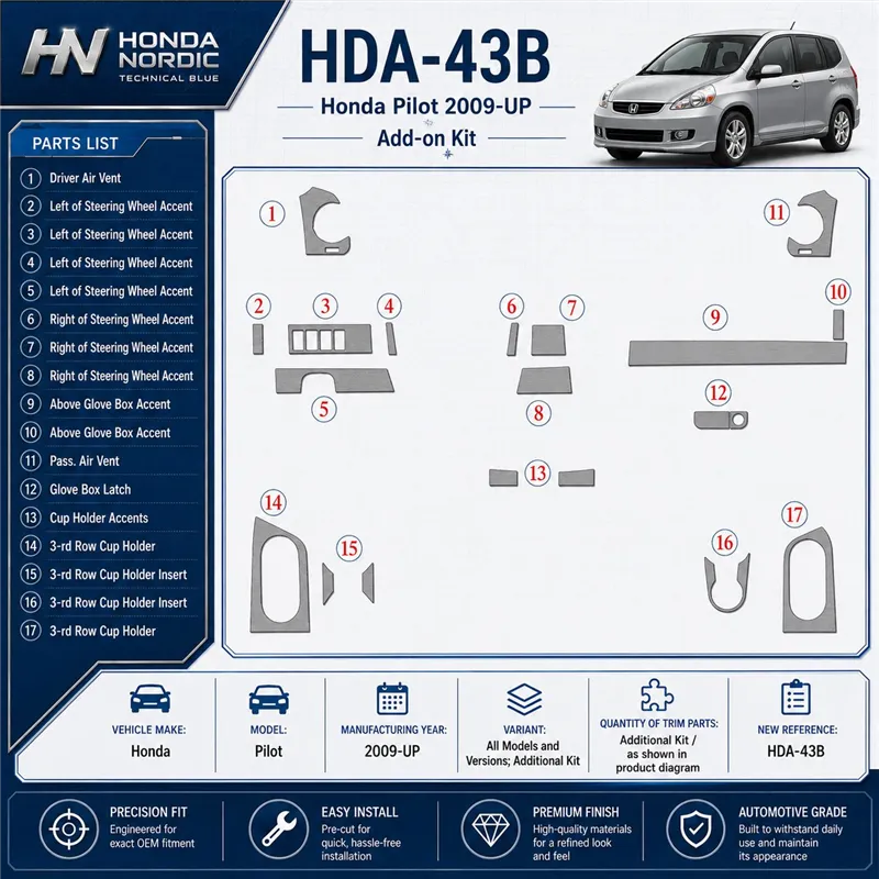Honda Pilot 2009 - à aujourd’hui additional Kit décoration intérieure tableau de bord