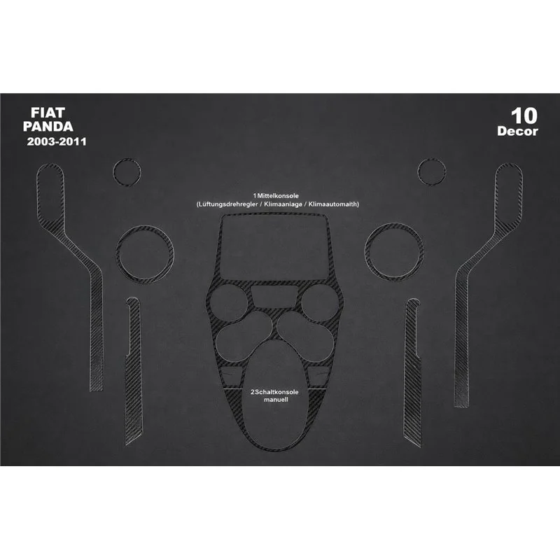 Fiat Panda 2003-2011 kit décor tableau de bord 3D, 10 pièces