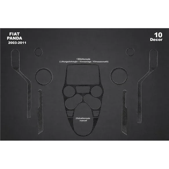 Fiat Panda 2003-2011 kit décor tableau de bord 3D, 10 pièces