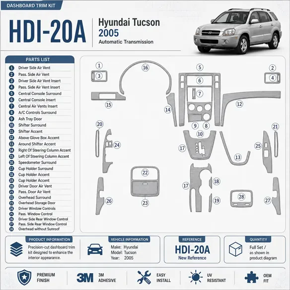 Hyundai Tucson 2005-2005 kit complet, boîte automatique kit décoration intérieure tableau de bord