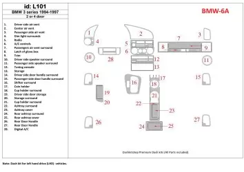 BMW 3 1994-1997 2 Doors, 25 Parts set BD Décoration de tableau de bord