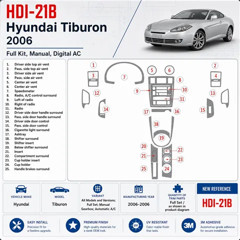 Hyundai Tiburon 2006-2006 kit complet, boîte manuelle, automatique AC kit décoration intérieure tableau de bord