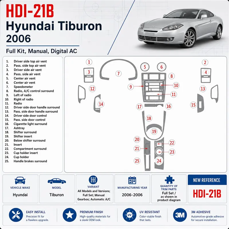 Hyundai Tiburon 2006-2006 kit complet, boîte manuelle, automatique AC kit décoration intérieure tableau de bord