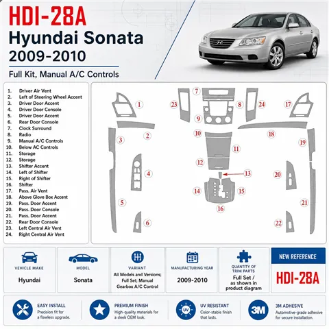 Hyundai Sonata 2009-2010 kit complet, boîte manuelle A/C Control kit décoration intérieure tableau de bord