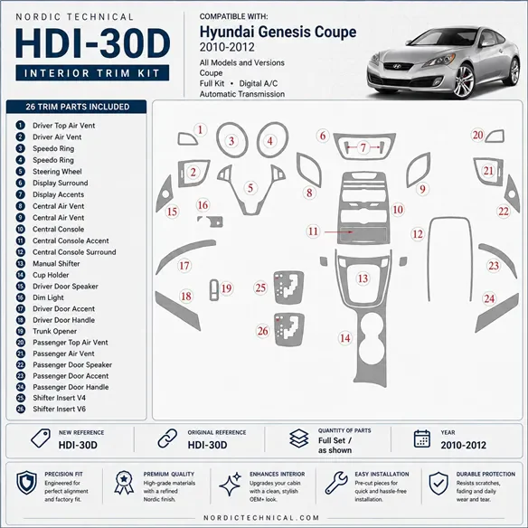 Hyundai Genesis Coupe 2010-2012 kit complet, boîte automatique, boîte manuelle AC kit décoration intérieure tableau de bord