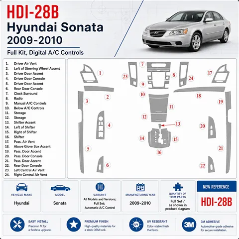 Hyundai Sonata 2009-2010 kit complet, automatique A/C Control kit décoration intérieure tableau de bord