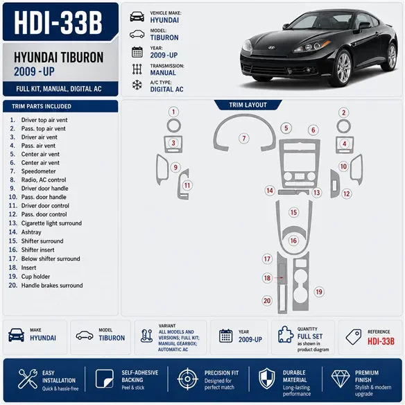 Hyundai Tiburon 2009 - à aujourd’hui Full Kir, boîte manuelle boîte, automatique AC kit décoration intérieure tableau de bord