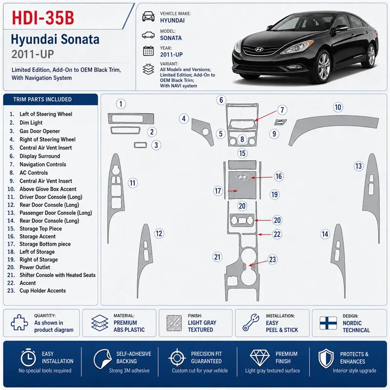 Hyundai Sonata 2011 - à aujourd’hui Limited Edition, Add-On to OEM Black garniture, avec navigation system kit décoration intéri