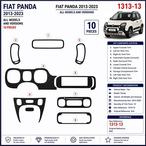 Fiat Panda 2013-2023 kit décor tableau de bord 3D, 10 pièces 2