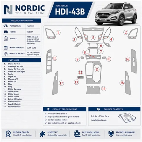Hyundai Tucson 2014-2015 kit complet, c NAVI, Limited Model kit décoration intérieure tableau de bord