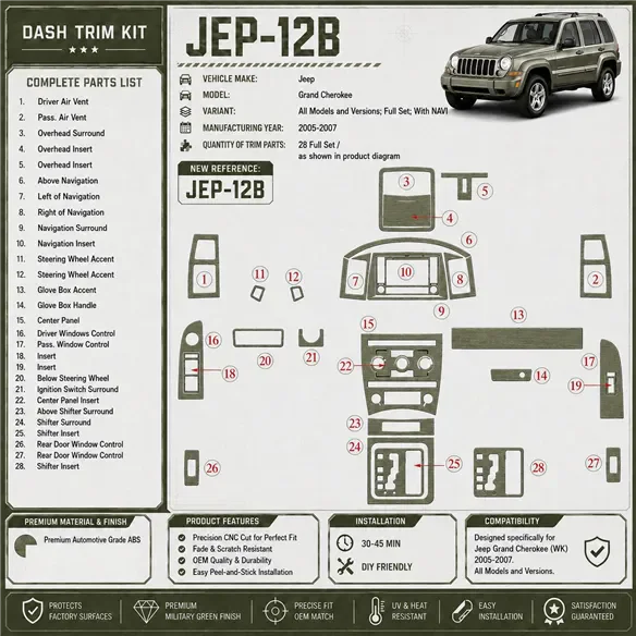 Jeep Grand Cherokee 2005-2007 kit complet, avec navigation kit décoration intérieure tableau de bord