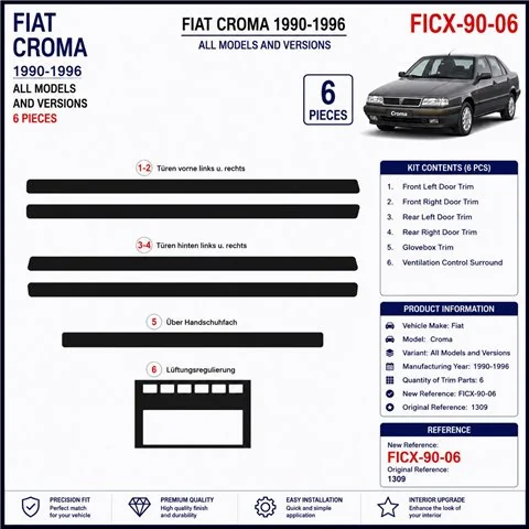 Fiat Croma 1990-1996 kit décor tableau de bord 3D, 6 pièces 2