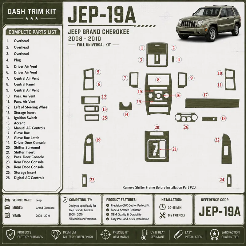 Jeep Grand Cherokee 2008-2010 Full universel Set kit décoration intérieure tableau de bord