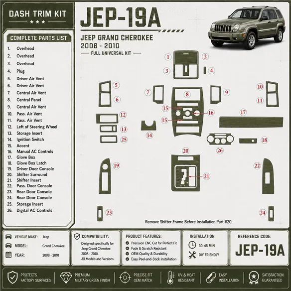 Jeep Grand Cherokee 2008-2010 Full universel Set kit décoration intérieure tableau de bord
