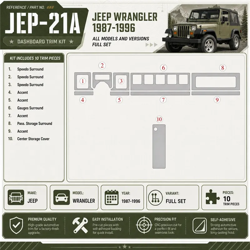 Jeep Wrangler 1987-1996 kit complet kit décoration intérieure tableau de bord