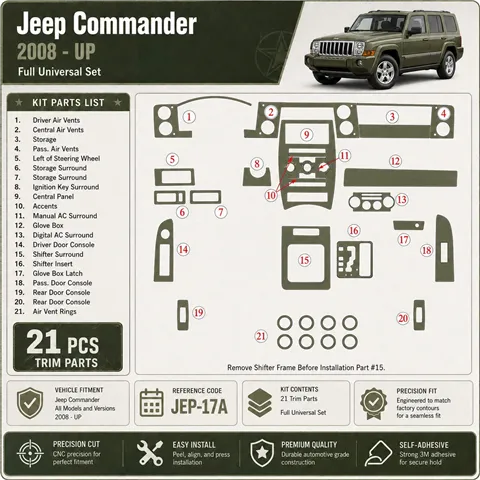 Jeep Commander 2008 - à aujourd’hui Full universel Set kit décoration intérieure tableau de bord