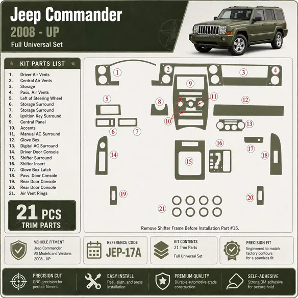 Jeep Commander 2008 - à aujourd’hui Full universel Set kit décoration intérieure tableau de bord