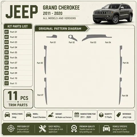 Jeep Grand Cherokee 2011-2020 kit décoration intérieure tableau de bord 11 pièces