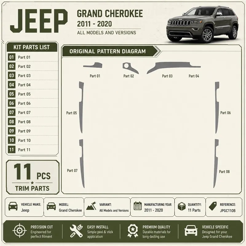 Jeep Grand Cherokee 2011-2020 kit décoration intérieure tableau de bord 11 pièces