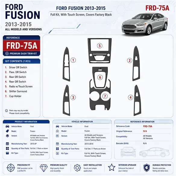 Ford Fusion 2013 - à aujourd’hui kit complet, avec Touch screen, Over OEM Main intérieur Kit décoration intérieure tableau de bo