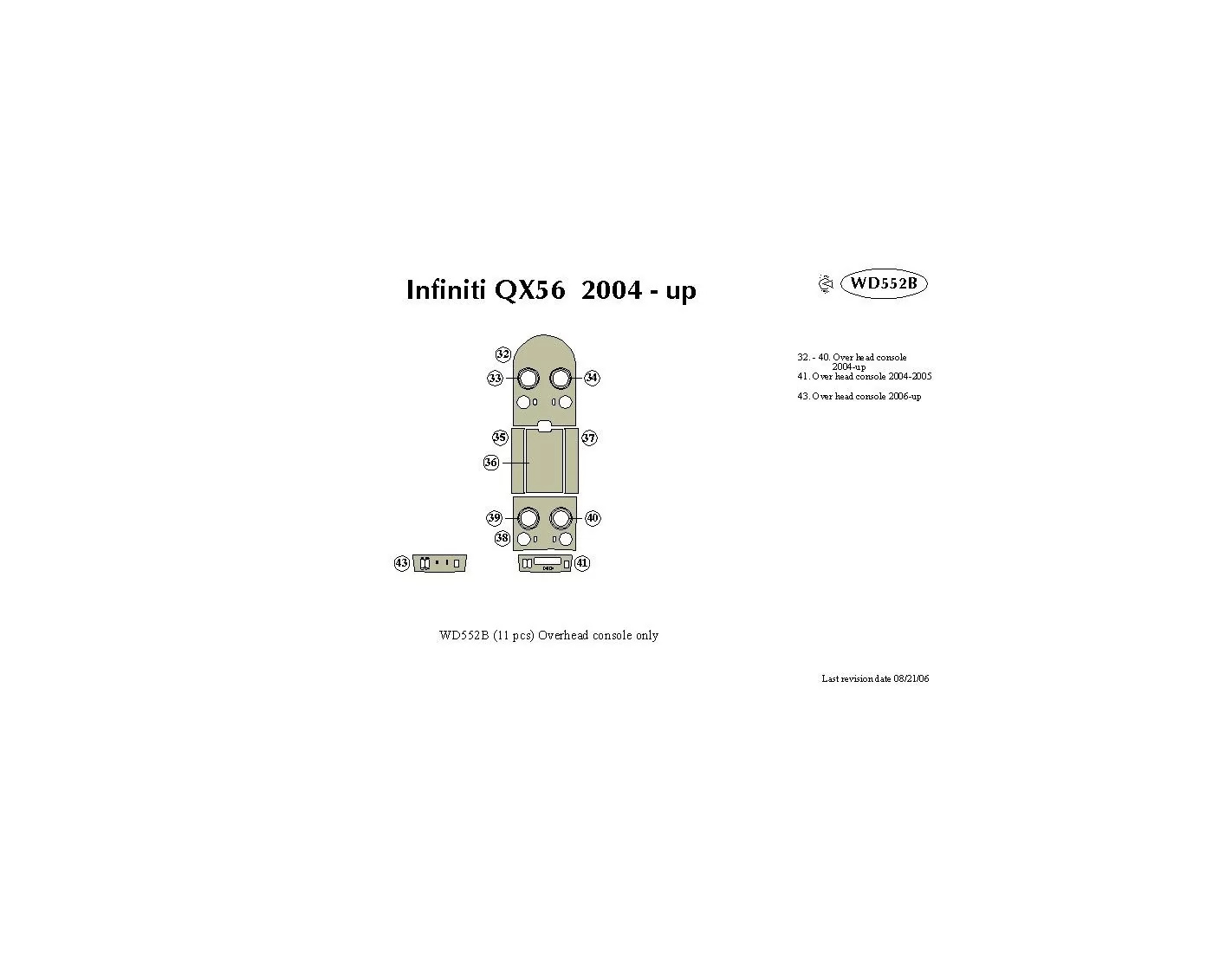 Infiniti QX56 2004-2007 Overhead Console BD Kit la décoration du tableau de bord - 1 - habillage decor de tableau de bord