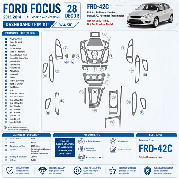 Ford Focus 2012 - à aujourd’hui kit complet, 4 Audio speakers, AC, Auto boîte de vitesses, Not Sony Radio kit décoration intérie