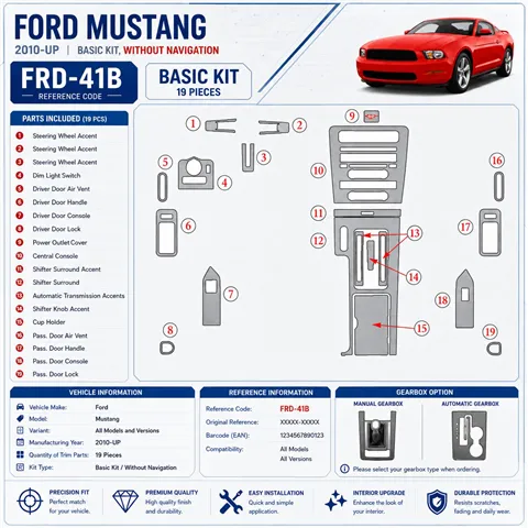 Ford Mustang 2010 - à aujourd’hui kit de base, sans navigation kit décoration intérieure tableau de bord