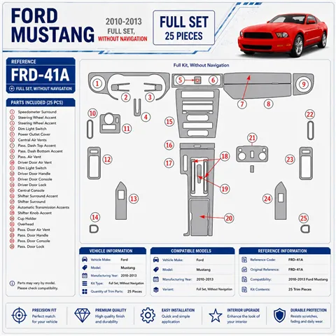 Ford Mustang 2010 - à aujourd’hui kit complet, sans navigation kit décoration intérieure tableau de bord